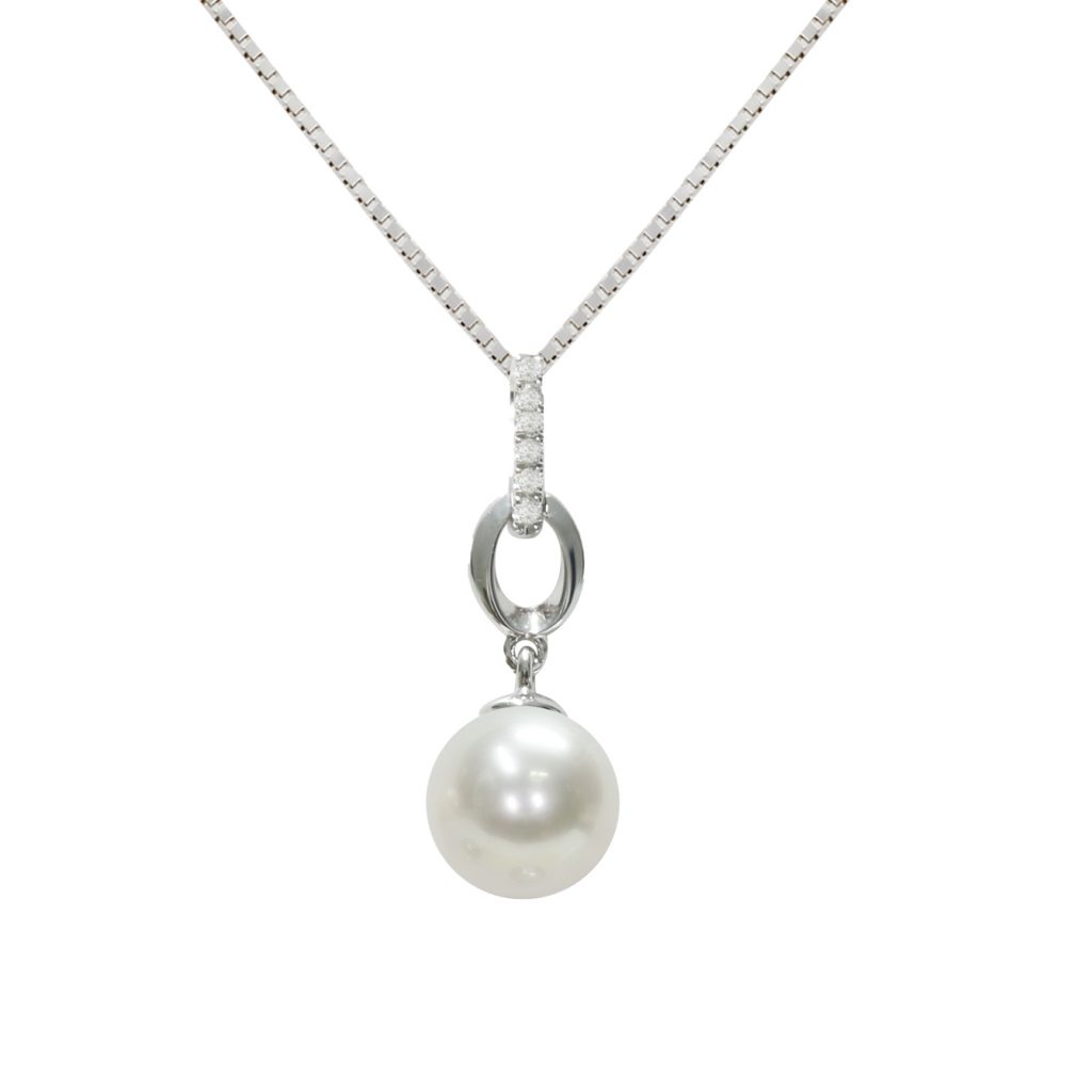 Ciondolo in Oro bianco 750‰ Diamanti ct 0,03 Perla Akoya 7x7½mm