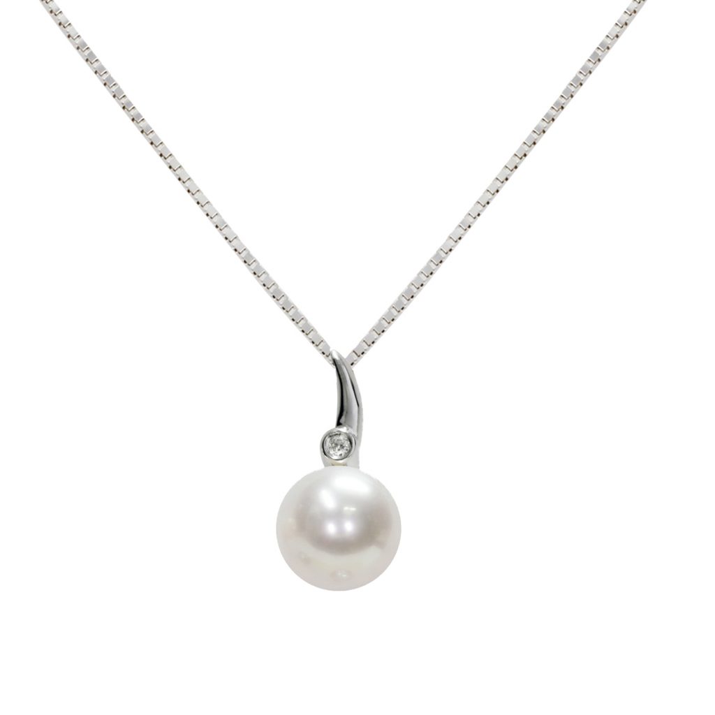 Ciondolo in Oro bianco 750‰ Diamanti ct 0,008 Perla Akoya 7x7½mm