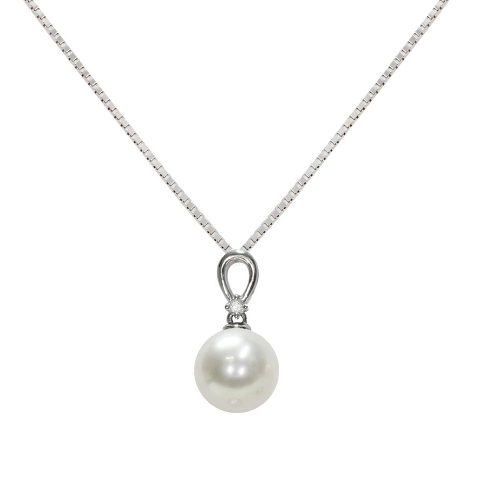 Ciondolo in Oro bianco 750‰ Diamanti ct 0,01 Perla Akoya 7x7½mm