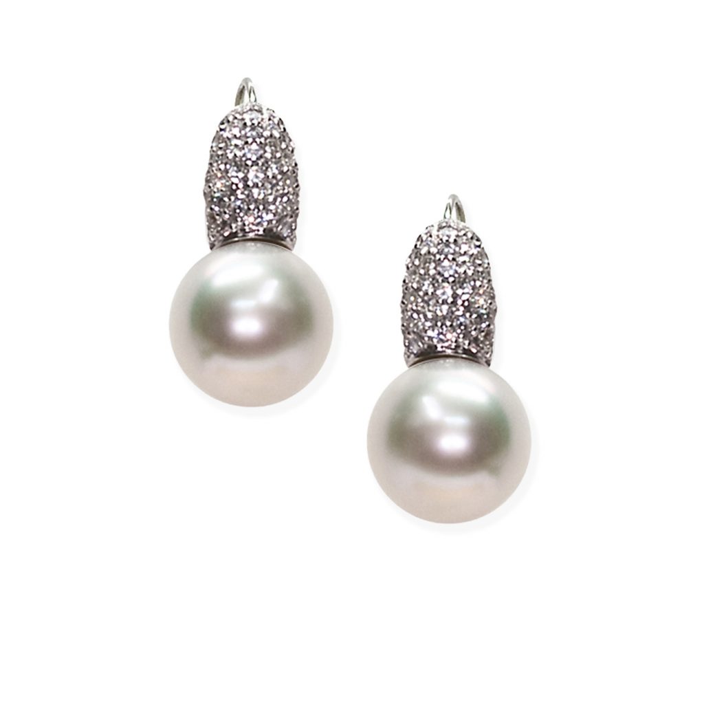 Orecchini in Oro bianco 750‰ Diamanti ct 0,94 Perle Australiane 11x11½mm
