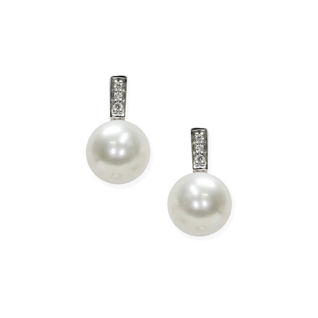 Orecchini in Oro bianco 750‰ Diamanti ct 0,06 Perle Australiane 9mm