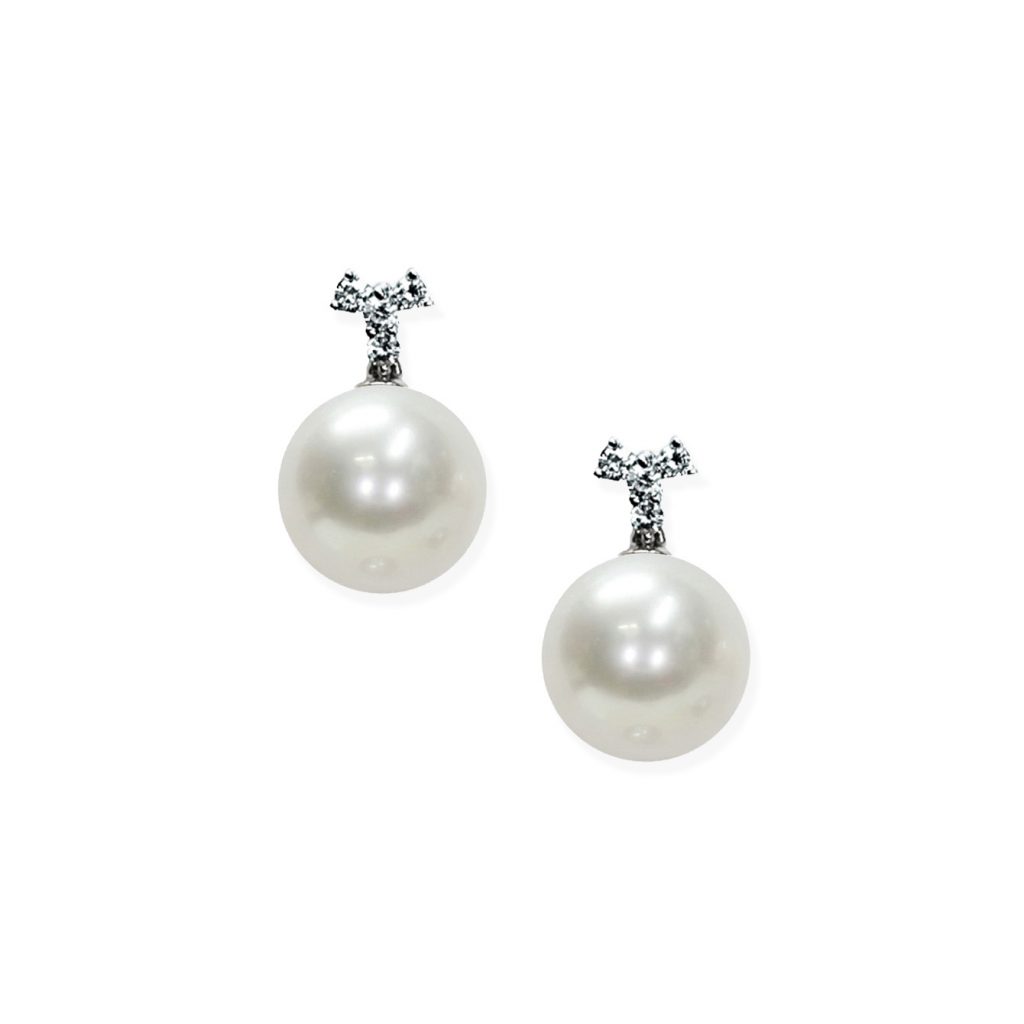 Orecchini in Oro bianco 750‰ Diamanti ct 0,19 Perle Australiane 9mm