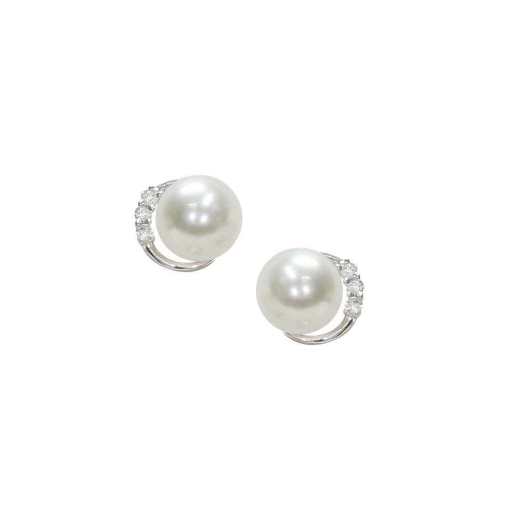 Orecchini in Oro bianco 750‰ Diamanti ct 0,06 Perle Akoya 7x7½mm