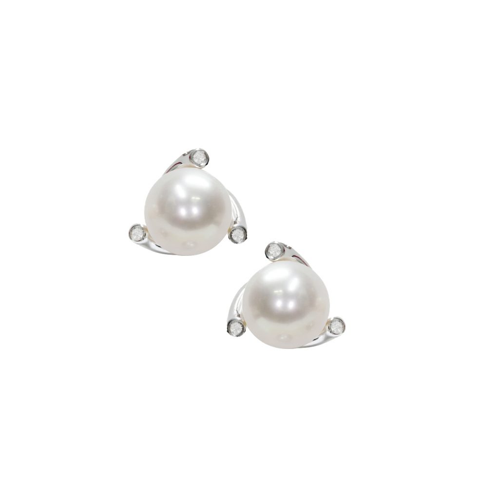 Orecchini in Oro bianco 750‰ Diamanti ct 0,03 Perle Akoya 7x7½mm