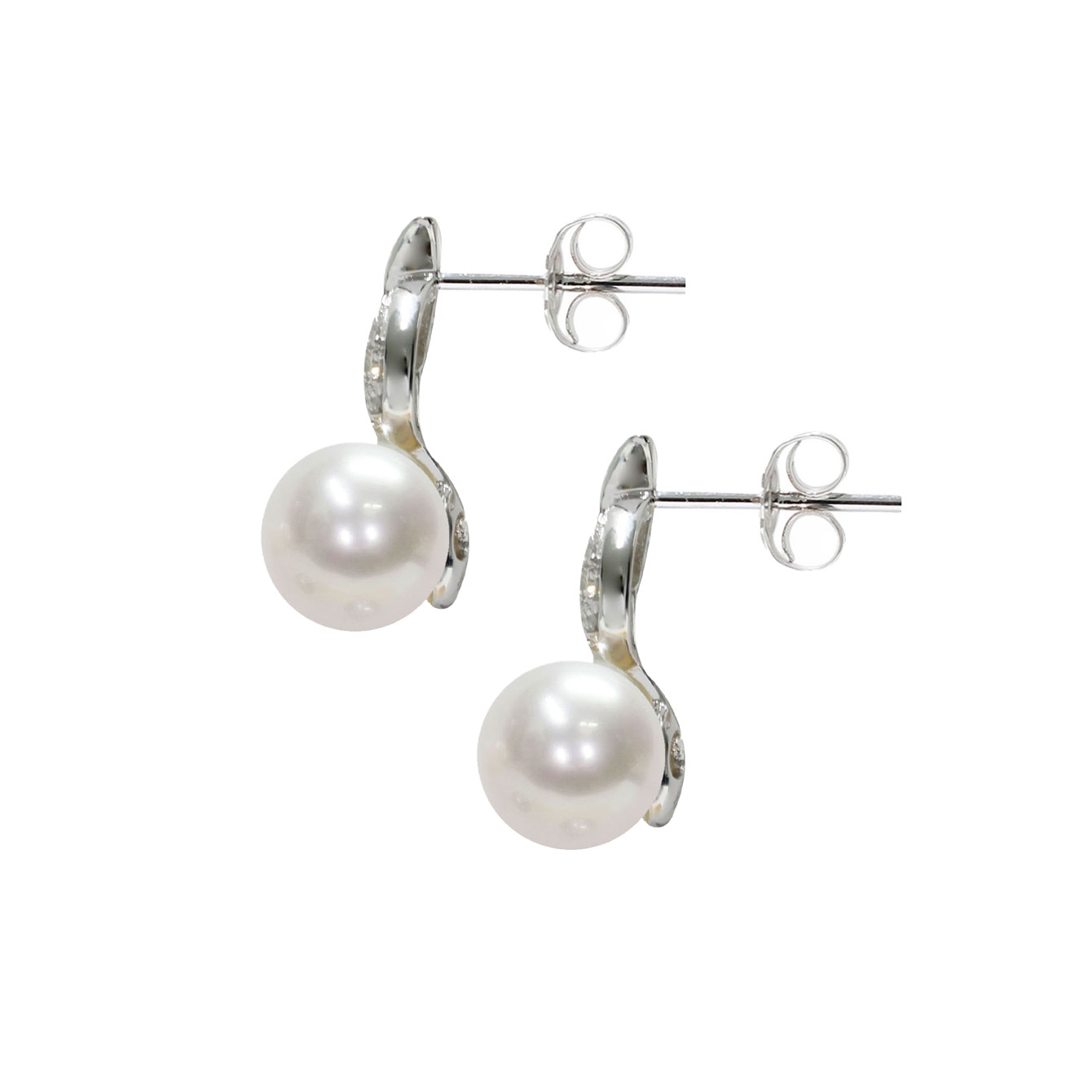 Orecchini in Oro bianco 750‰ Diamanti ct 0,036 Perle Akoya 7x7½mm