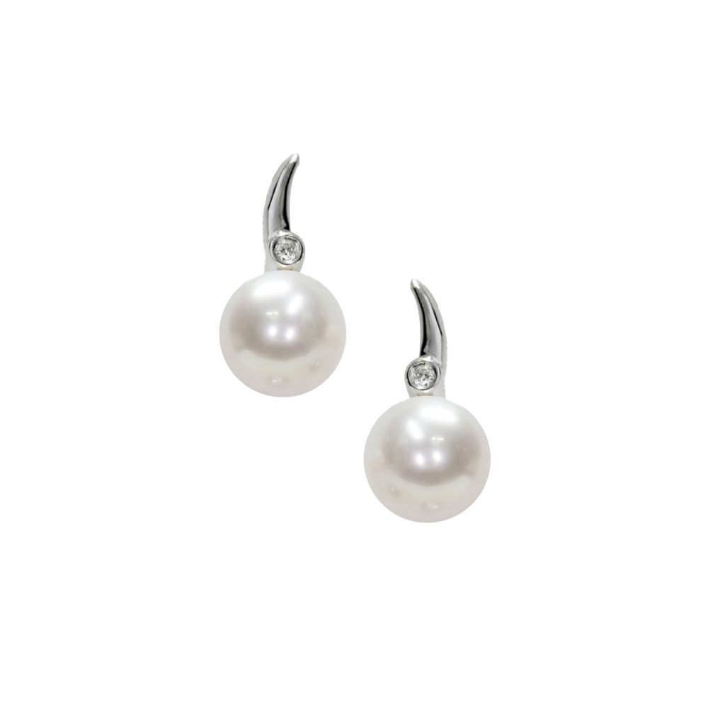 Orecchini in Oro bianco 750‰ Diamanti ct 0,016 Perle Akoya 7x7½mm