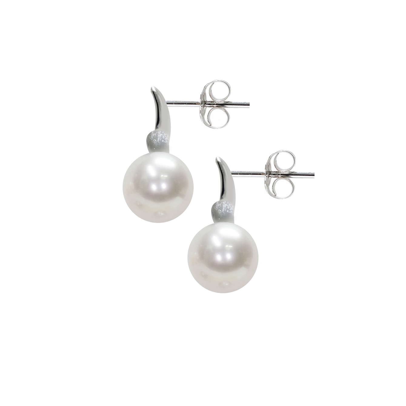 Orecchini in Oro bianco 750‰ Diamanti ct 0,016 Perle Akoya 7x7½mm