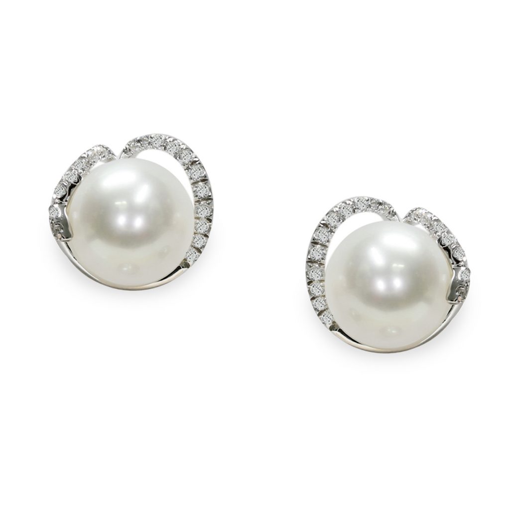 Orecchini in Argento 925‰ C.Z. Perle Piena Perlagione button 9-10mm