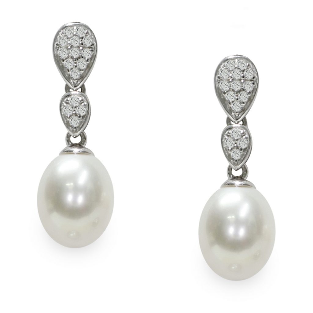 Orecchini in Argento 925‰ C.Z. Perle Piena Perlagione drop 8-9mm