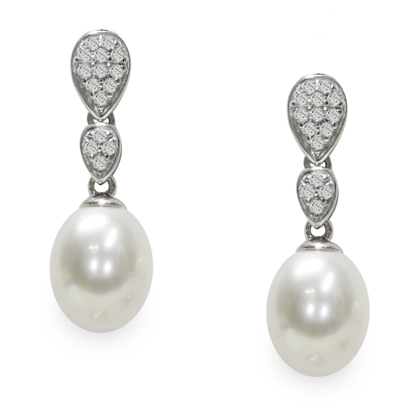 Orecchini in Argento 925‰ C.Z. Perle Piena Perlagione drop 8-9mm