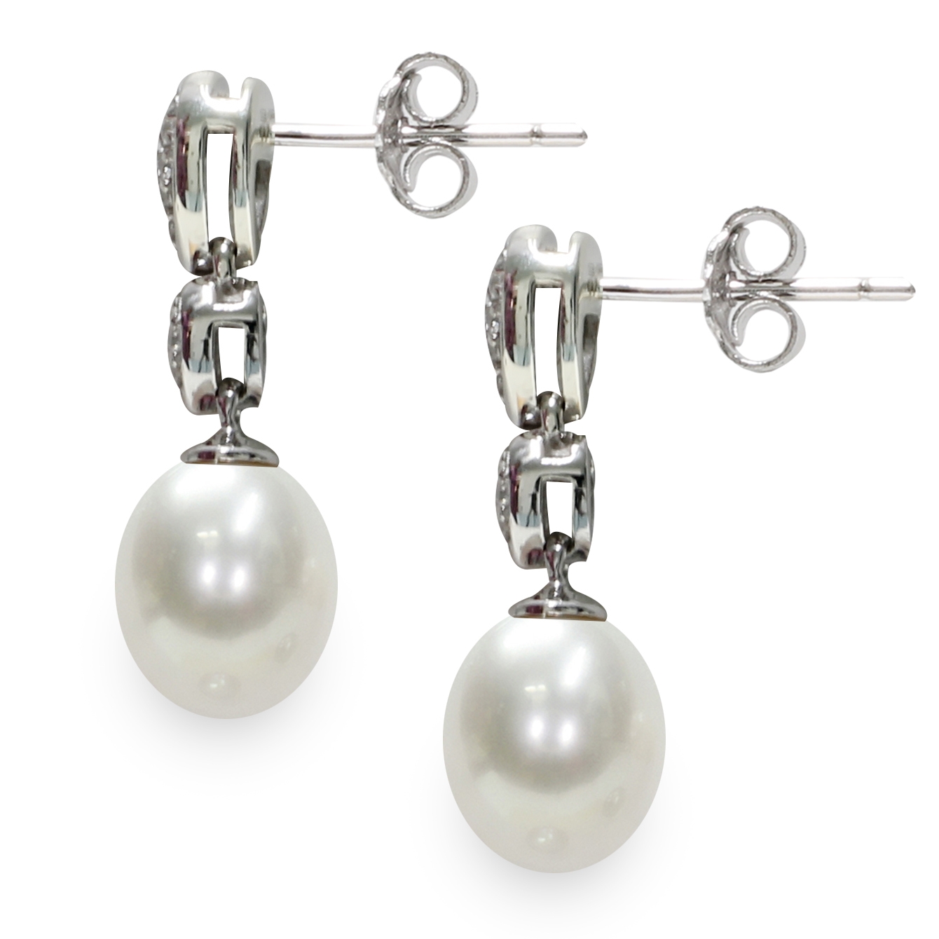 Orecchini in Argento 925‰ C.Z. Perle Piena Perlagione drop 8-9mm