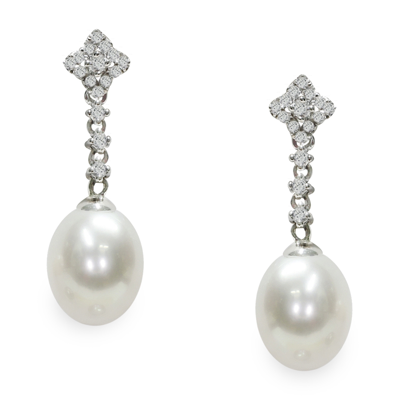 Orecchini in Argento 925‰ C.Z. Perle Piena Perlagione drop 8-9mm