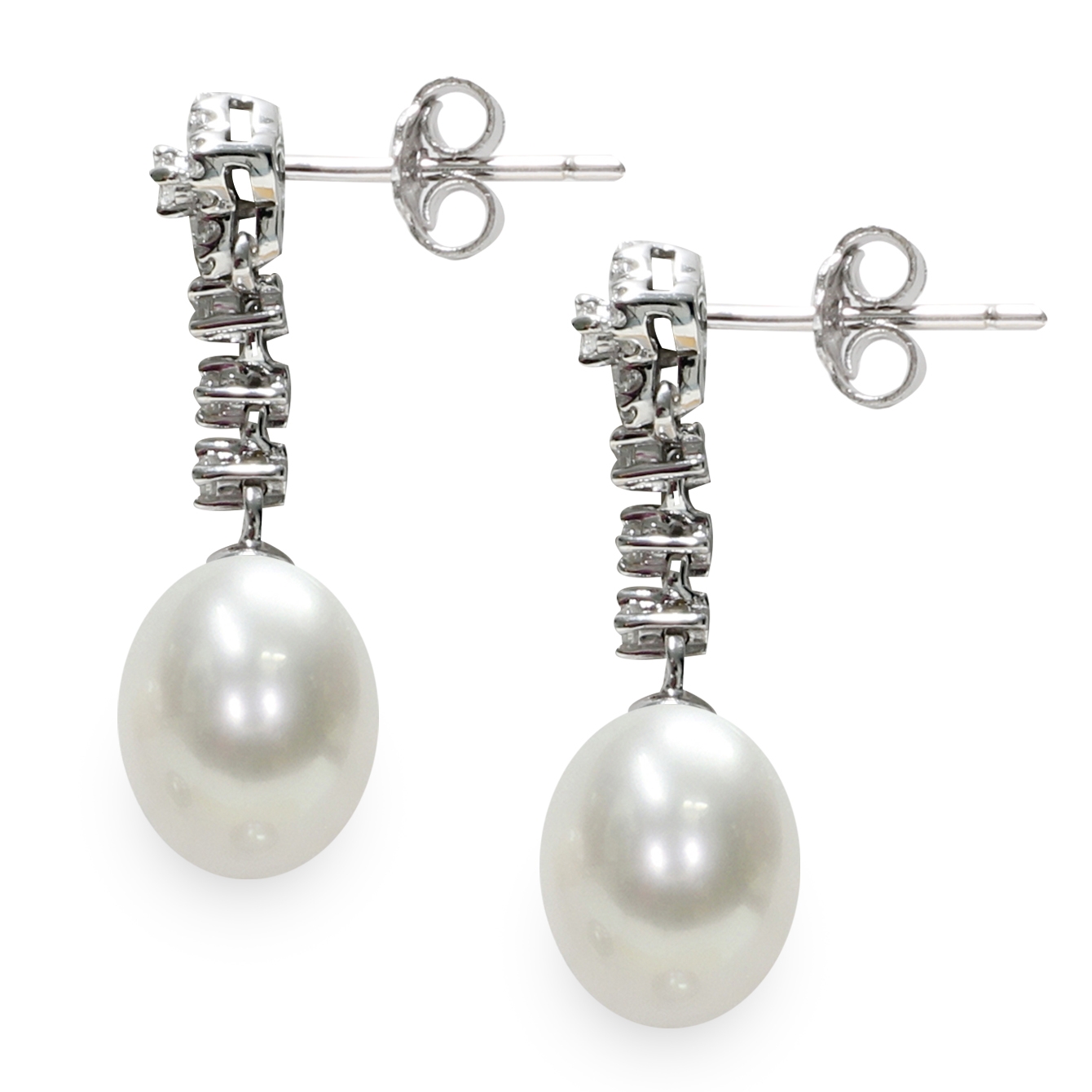 Orecchini in Argento 925‰ C.Z. Perle Piena Perlagione drop 8-9mm