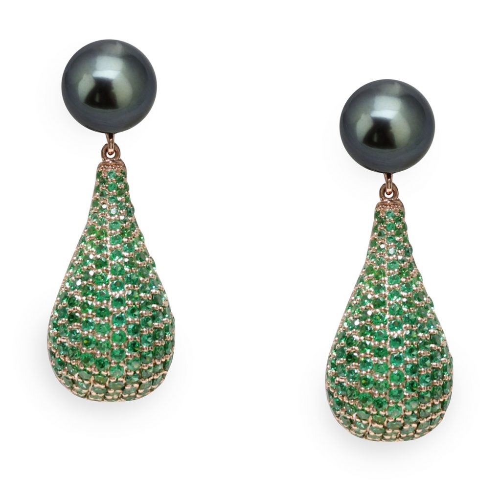 Orecchini in Argento 925‰ C.Z. verde smeraldo Perle Tahitiane 8½x9mm