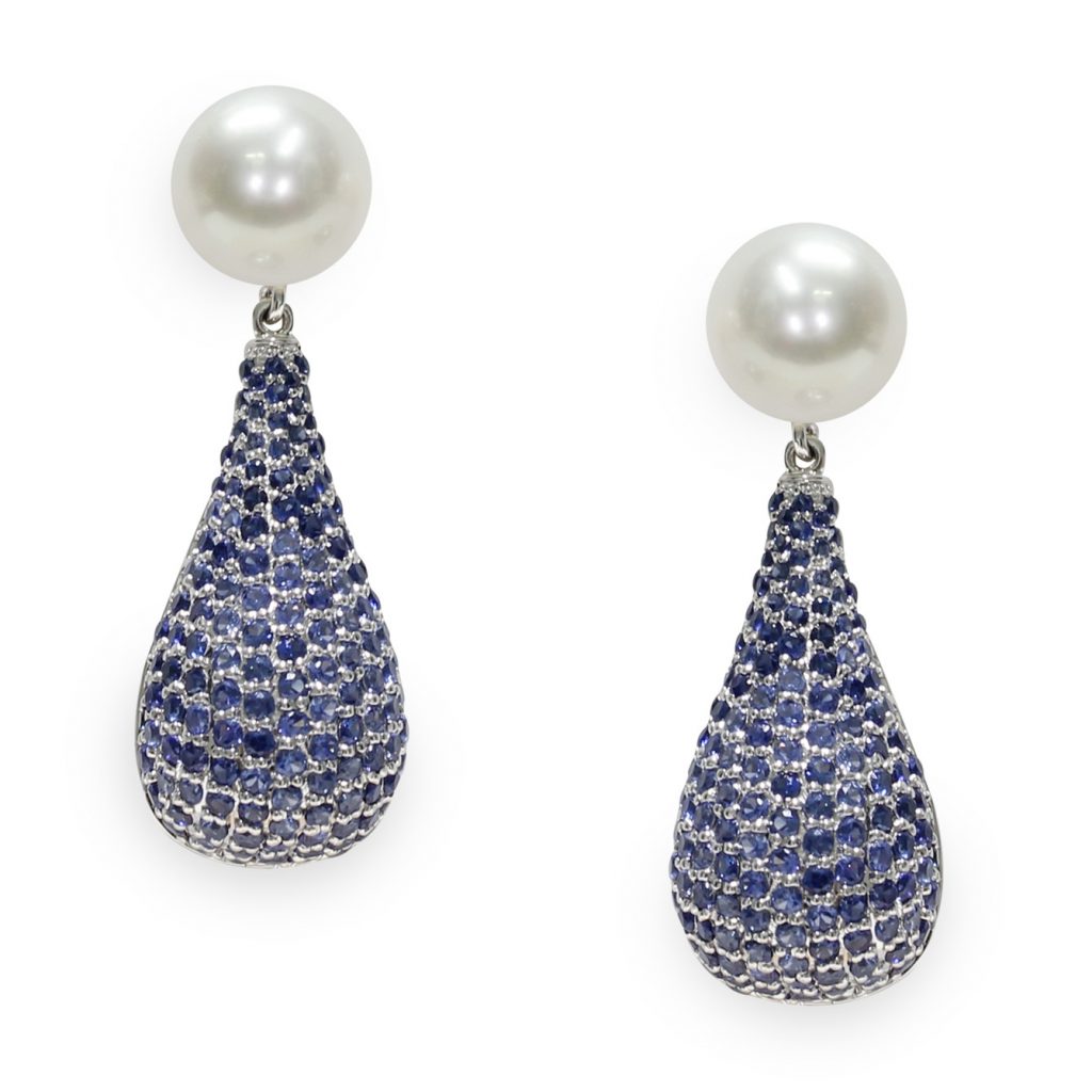 Orecchini in Argento 925‰ zaffiri blu di sintesi Perle Piena Perlagione 8½x9mm