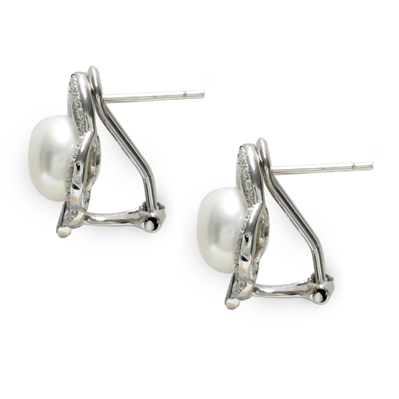 Orecchini in Argento 925‰ C.Z. Perle Piena Perlagione button 8-9mm