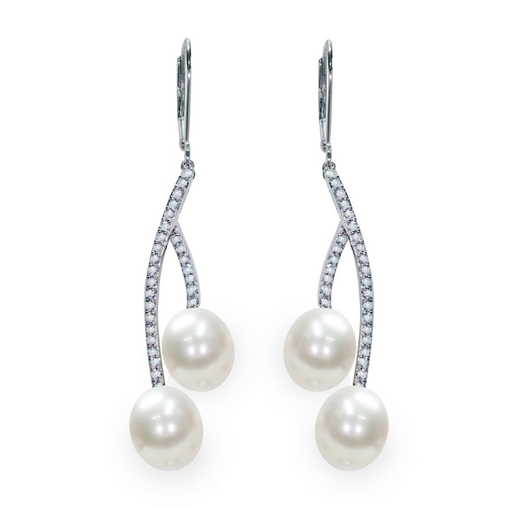 Orecchini in Argento 925‰ C.Z. Perle Piena Perlagione drop 8x8½-9½x10mm