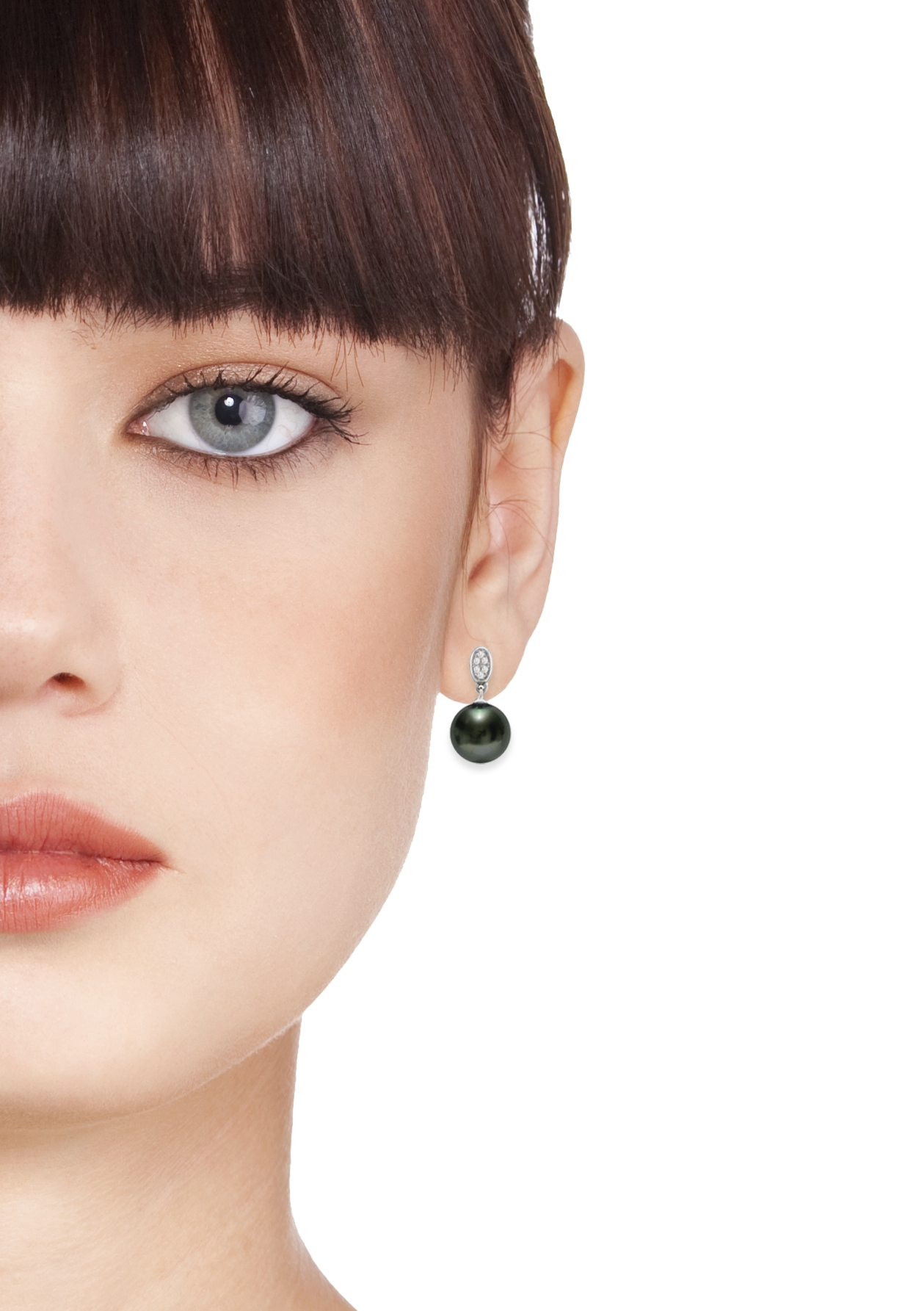 Orecchini in Oro bianco 750‰ Diamanti ct 0,06 Perle Tahitiane 10-11mm