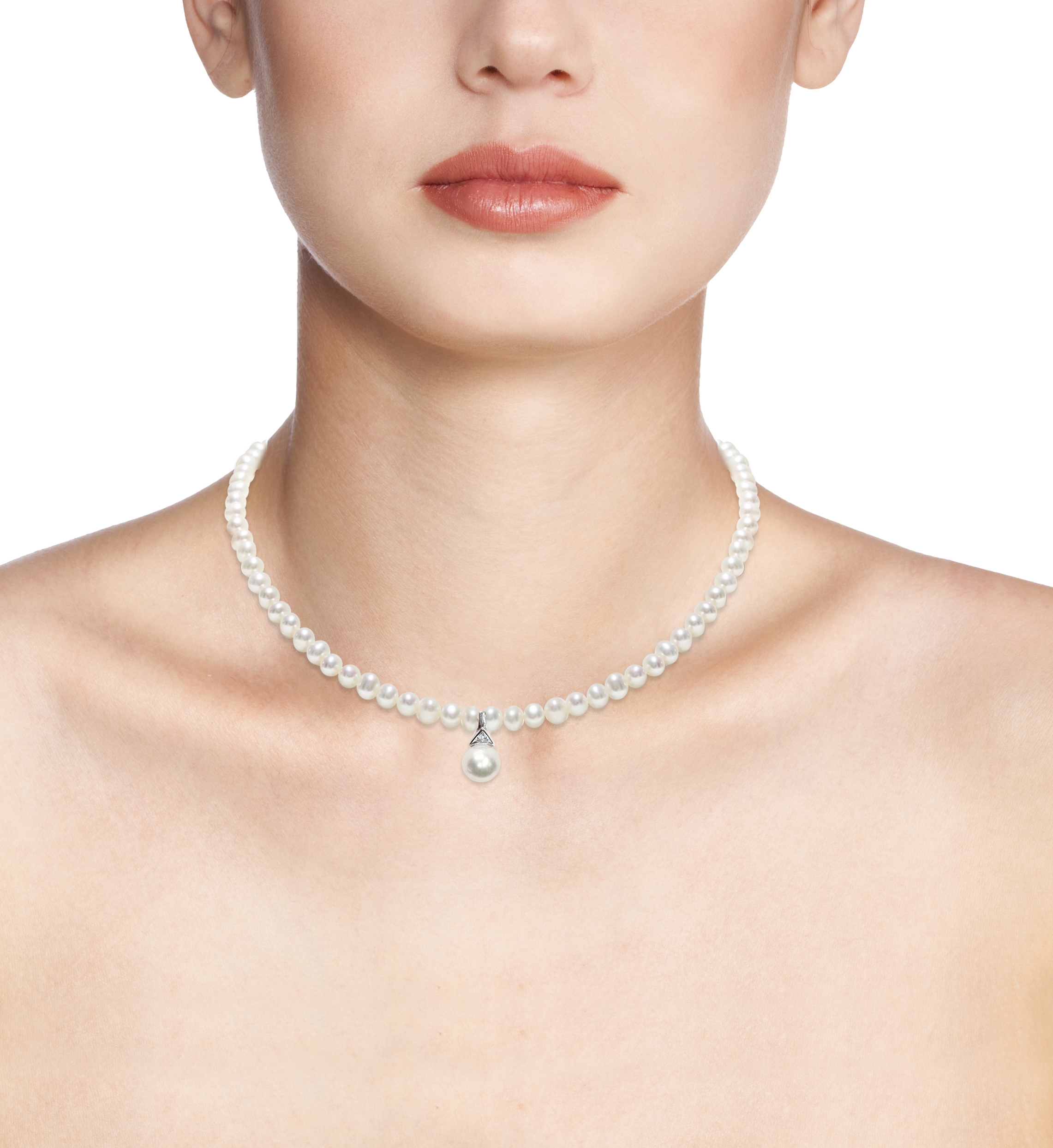Collana di Perle Piena Perlagione 5x5½-7½x8mm e Oro bianco 750‰ Diamanti ct 0,005 lunghezza cm 42~