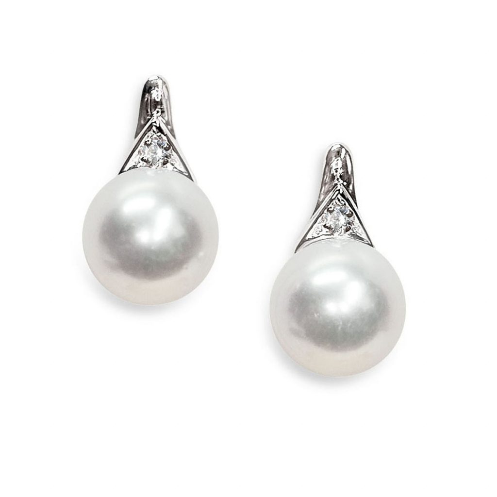 Orecchini in Oro bianco 750‰ Diamanti ct 0,01 Perle Piena Perlagione 7X7½mm