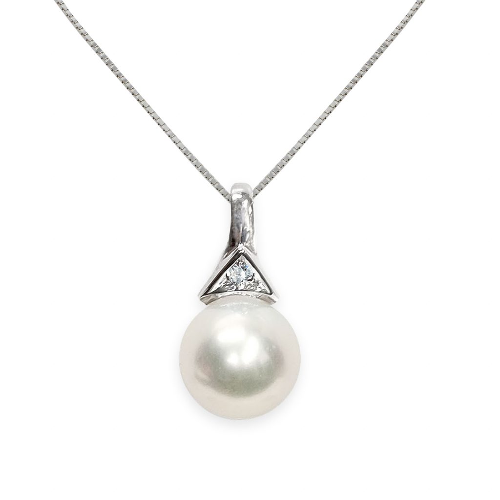 Ciondolo in Oro bianco 750‰ Diamanti ct 0,005 Perla Piena Perlagione 7½X8mm