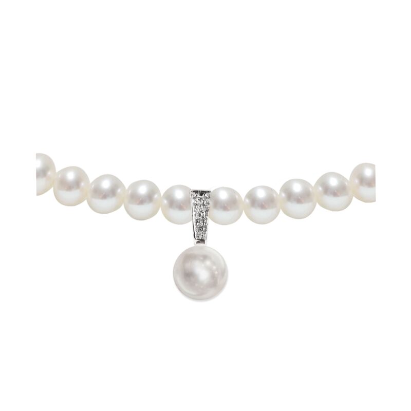 Collana di Perle Piena Perlagione 4½x5-7x7½mm e Oro bianco 750‰ Diamanti ct 0,03 lunghezza cm 42~