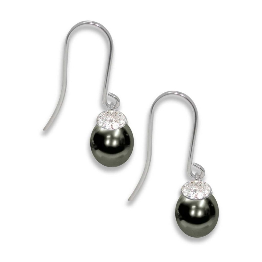Orecchini in Argento 925‰ C.Z. Perle Piena Perlagione nere 8½x9mm