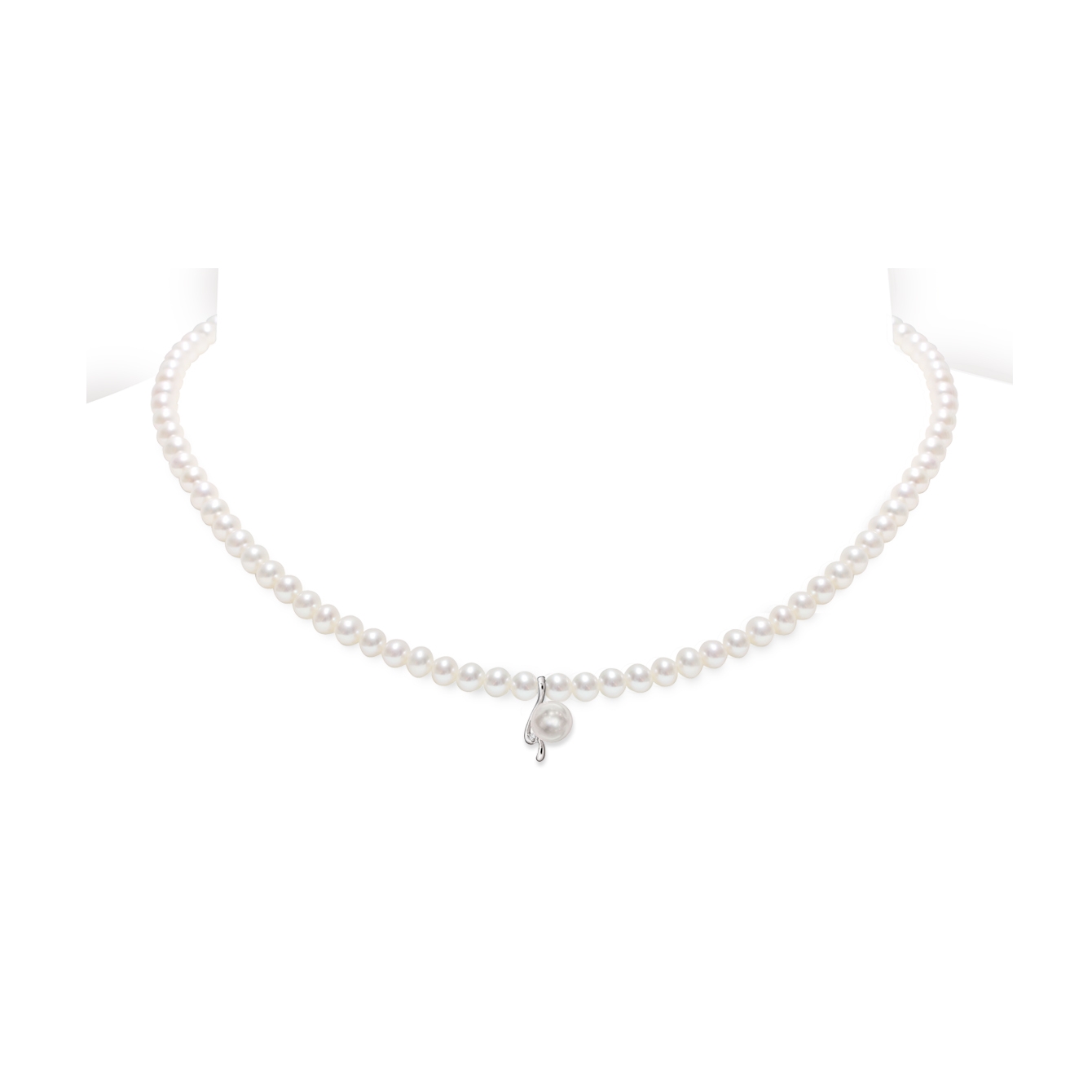 Collana di Perle Piena Perlagione 4½x5-7x7½mm e Oro bianco 750‰ Diamanti ct 0,005 lungheza cm 42~