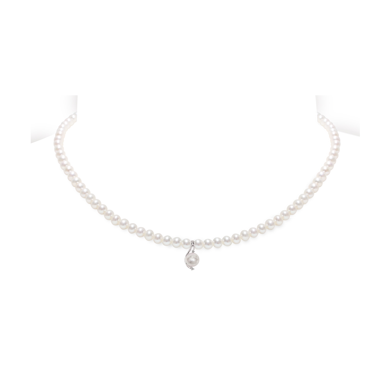 Collana di Perle Piena Perlagione 4½x5-7x7½mm e Oro bianco 750‰ Diamanti ct 0,02 cm 42~