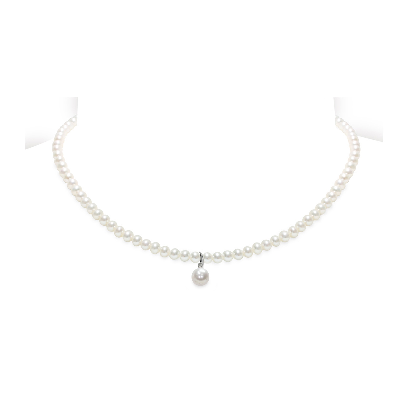 Collana di Perle Piena Perlagione 4½x5-7x7½mm e Oro bianco 750‰ Diamanti ct 0,008 lunghezza cm 42~