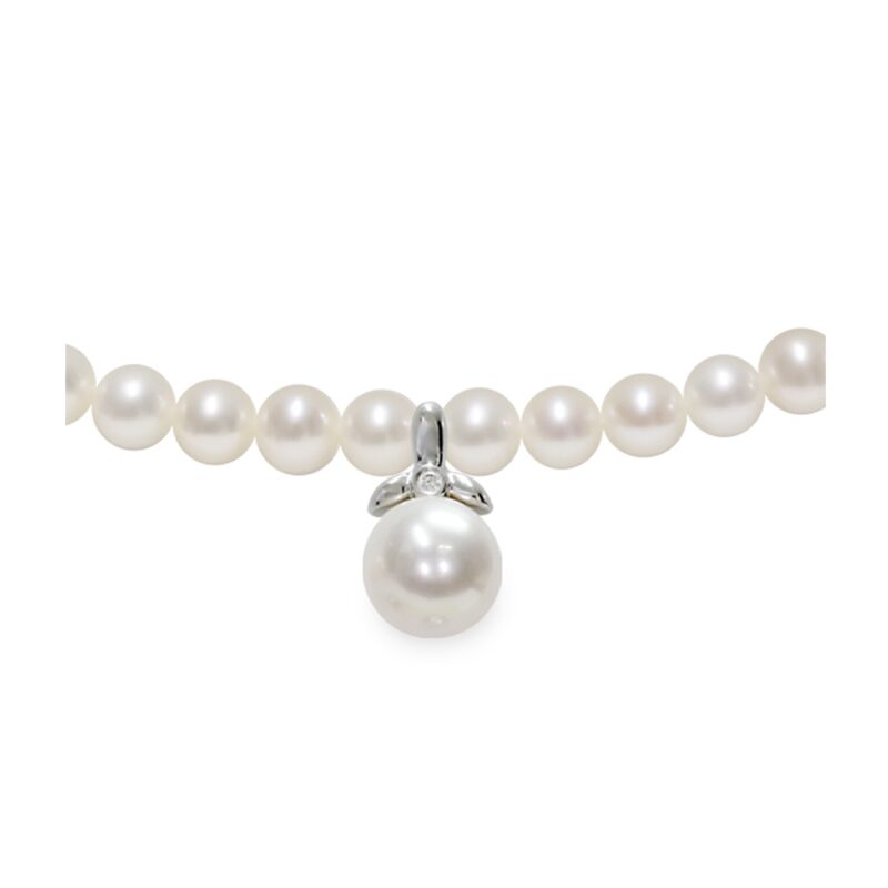 Collana di Perle Piena Perlagione 4½x5-7x7½mm e Oro bianco 750‰ Diamanti ct 0,008 lunghezza cm 42~