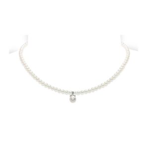 Collana di Perle Piena Perlagione 4½x5-7x7½mm e Oro bianco 750‰ Diamanti ct 0,008 lunghezza cm 42~