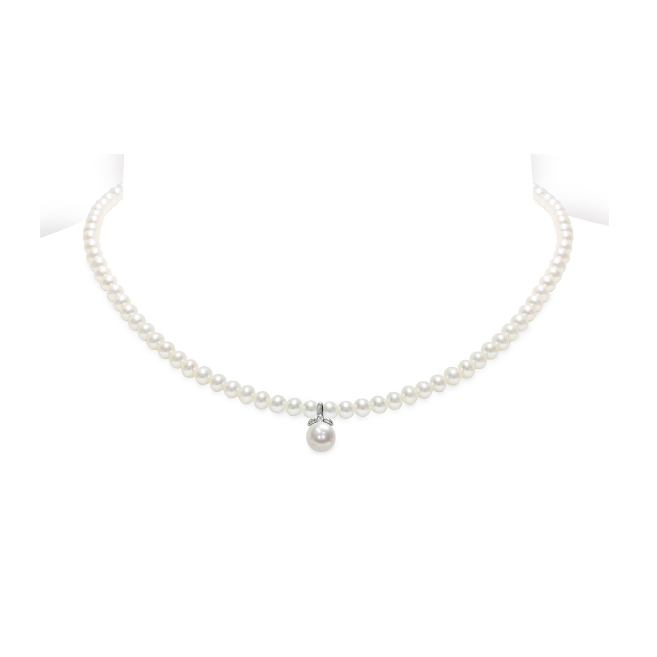 Collana di Perle Piena Perlagione 4½x5-7x7½mm e Oro bianco 750‰ Diamanti ct 0,008 lunghezza cm 42~