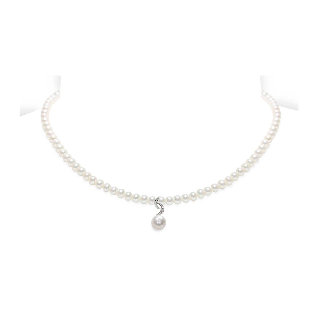 Collana di Perle Piena Perlagione 4½x5-7x7½mm e Oro bianco 750‰ Diamanti ct 0,018 lunghezza cm 42~
