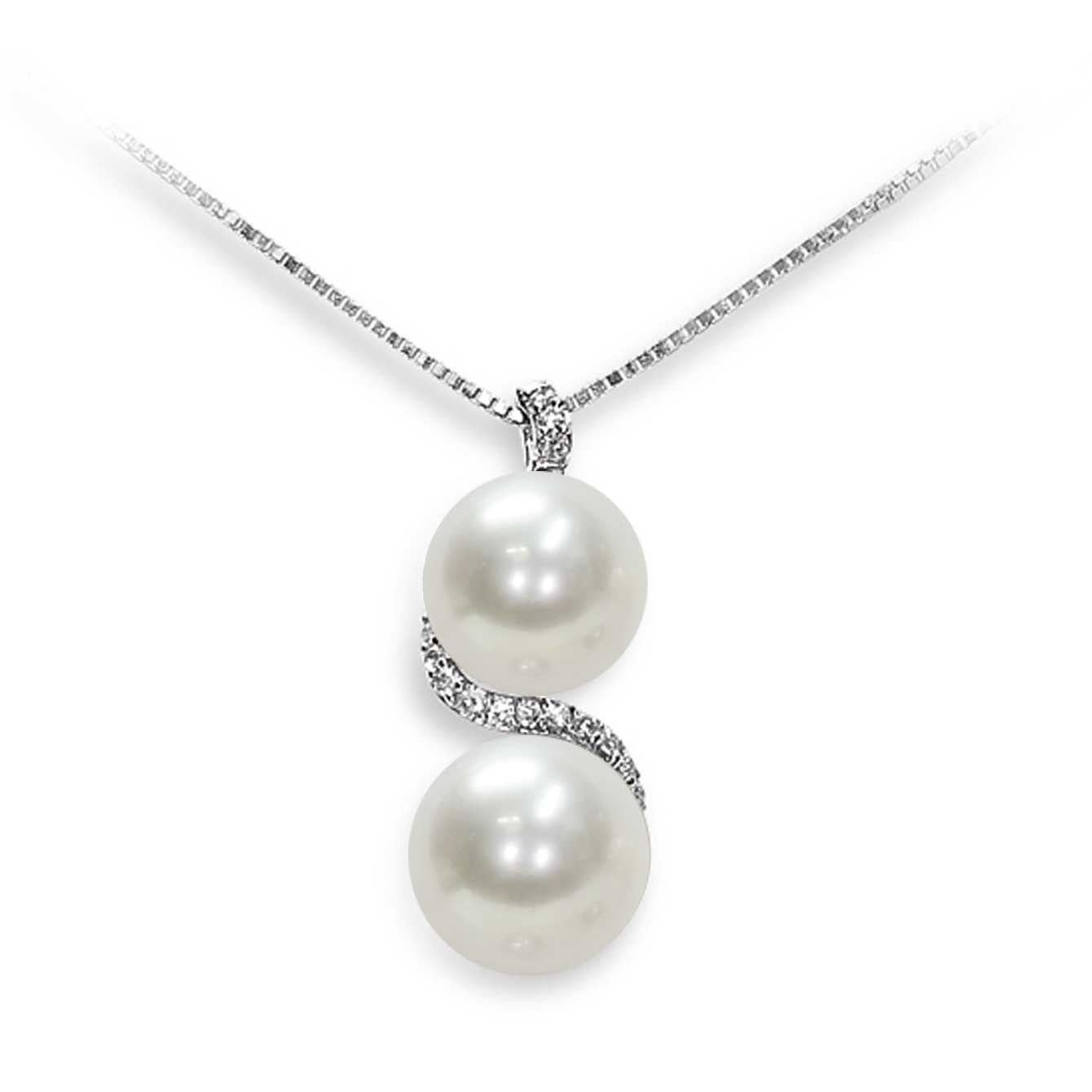 Collana Oro bianco 750°/°° Diamanti ct 0,15 Perla Piena Perlagione 10mm