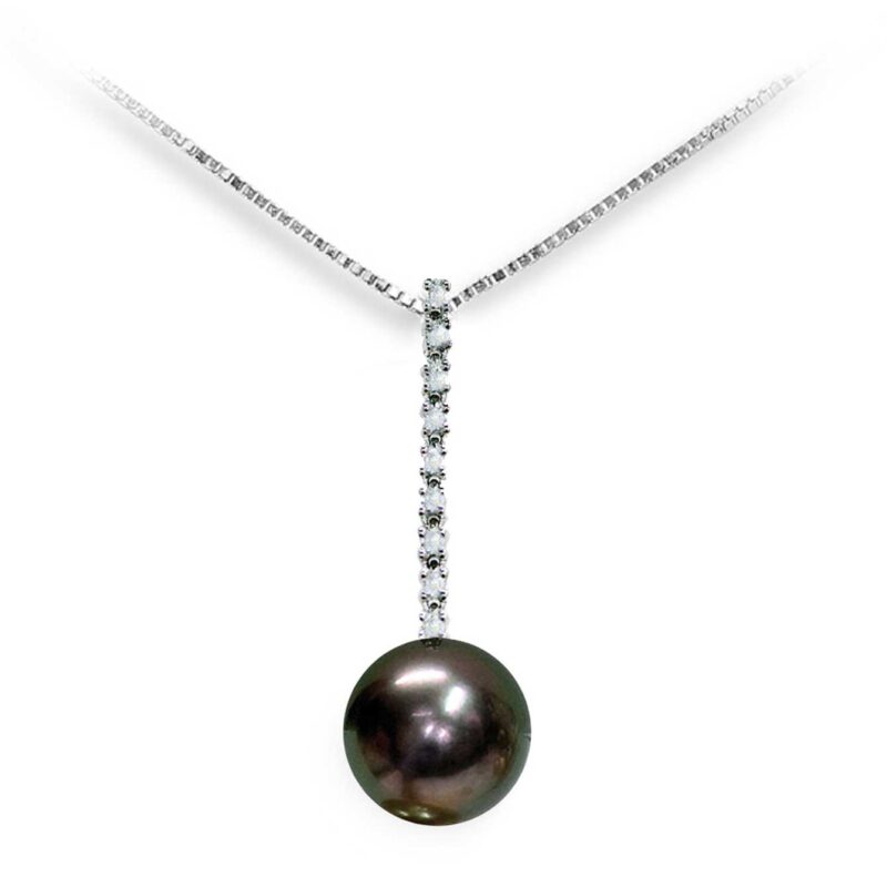 Collana Oro bianco 750°/°° Diamanti ct 0,09 Perla Tahitiana 9/10mm