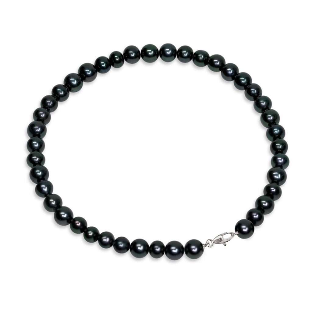 Bracciale di Perle Piena Perlagione nere 4½x5mm e Argento 925‰ lunghezza cm 19,5~