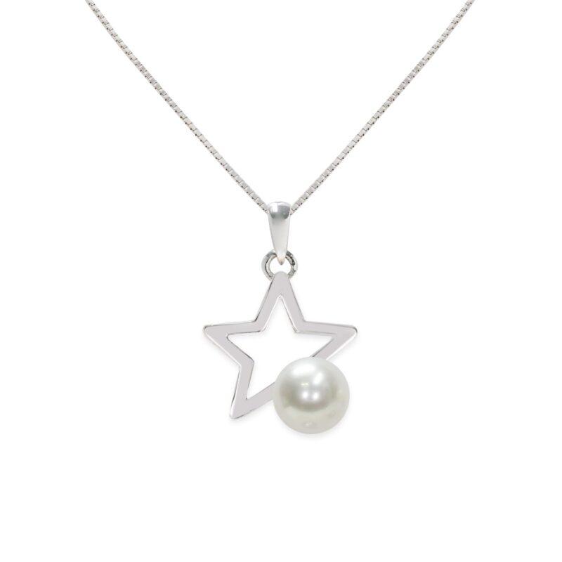 925‰ Silver C.Z. chain pendant. Full pearl bead button 6½x7mm