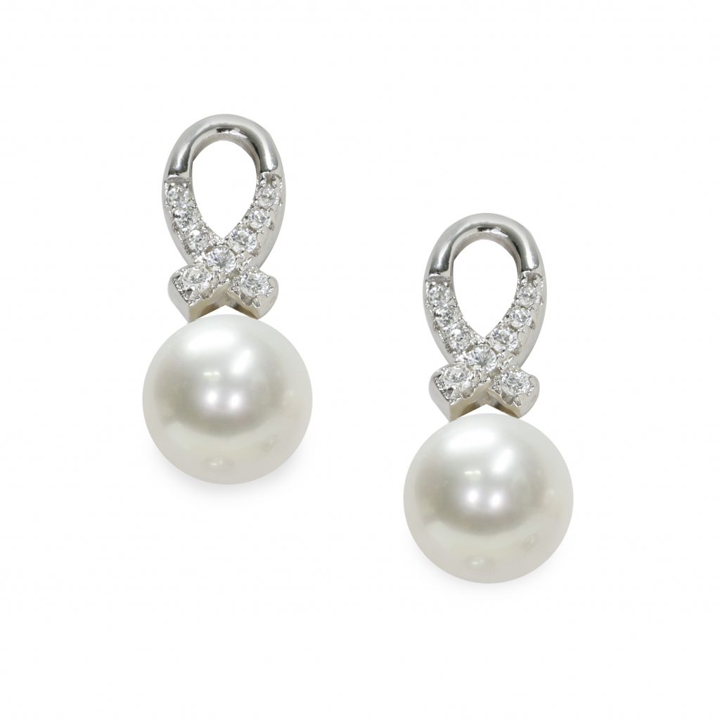 Orecchini in Argento 925‰ C.Z. Perle Piena Perlagione button 7½x8mm