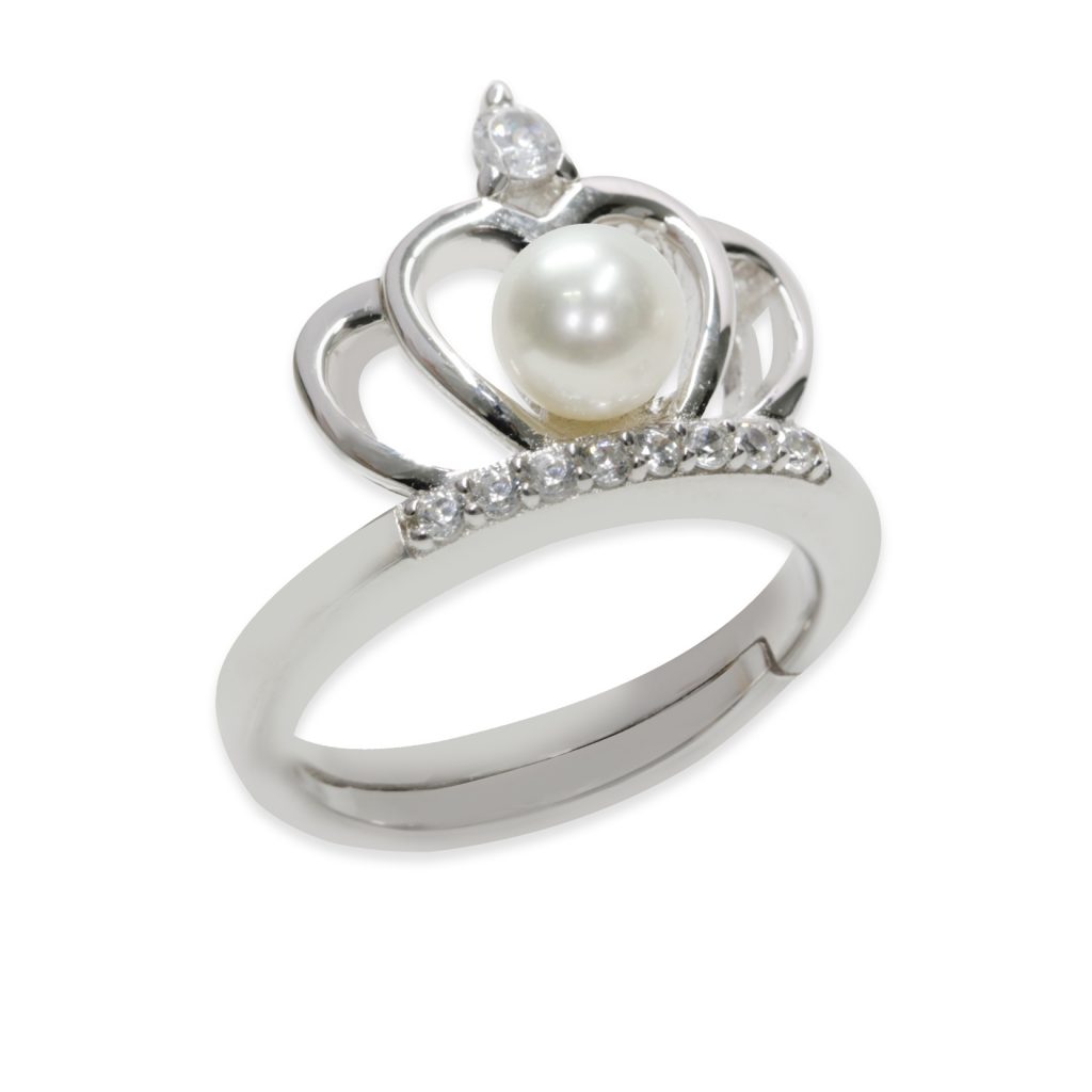 Anello in Argento 925‰ C.Z. Perla Piena Perlagione button 5½x6mm misura regolabile da ø 11 a 17