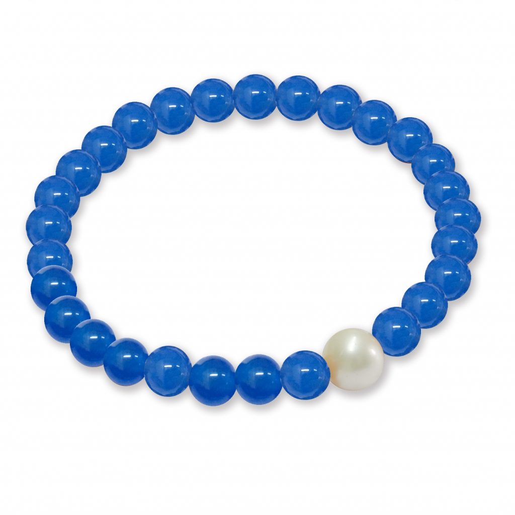 Bracciale elastico Agata blu Perla Piena Perlagione semisferica 7½x8½mm