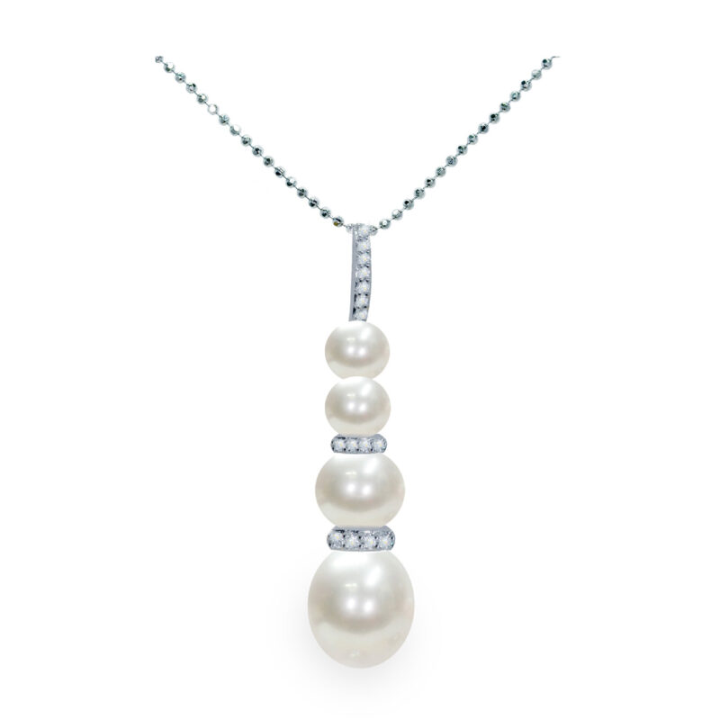 Pendente con catena in Argento 925‰ Perle Piena Perlagione 4½x5 - 6½x7- 8½x9 mm Cubic Zirconia