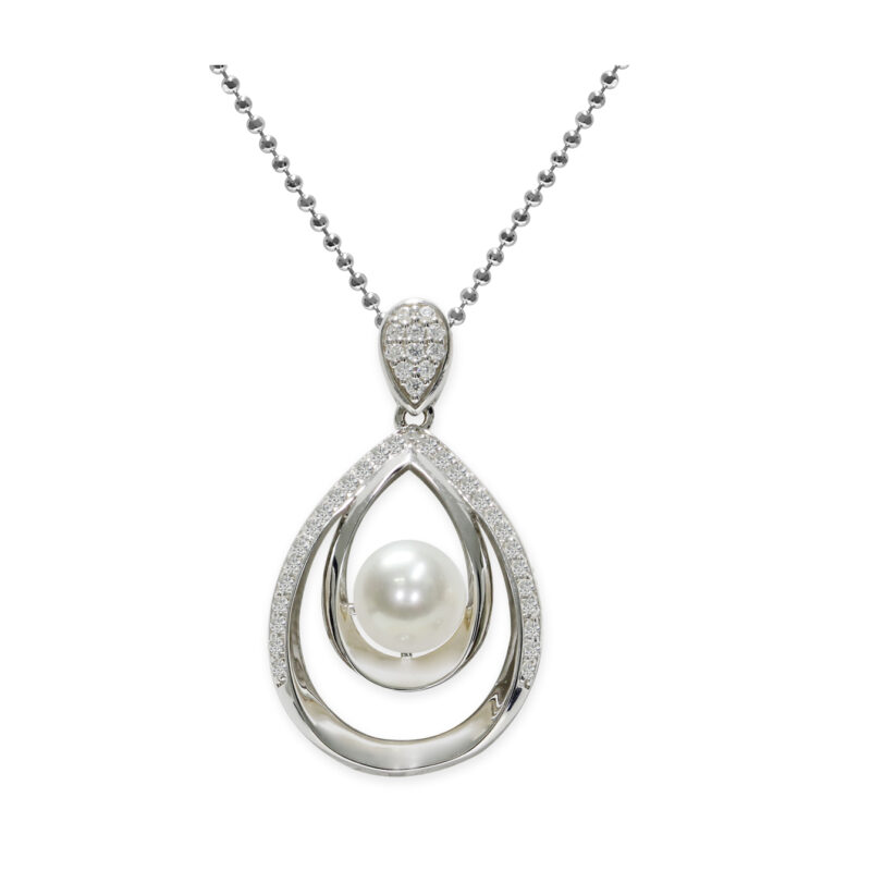 Pendente con catena in Argento 925‰ Perle Piena Perlagione 6½x7 mm Cubic Zirconia