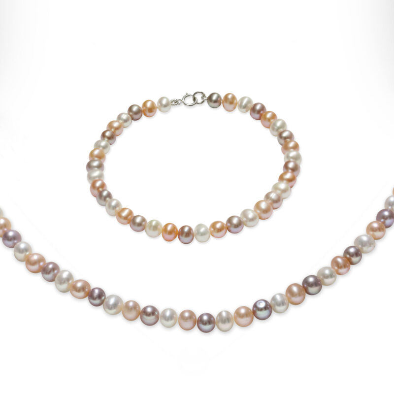 Set Bracciale e Collana di Perle Piena Perlagione 4½x5½ mm