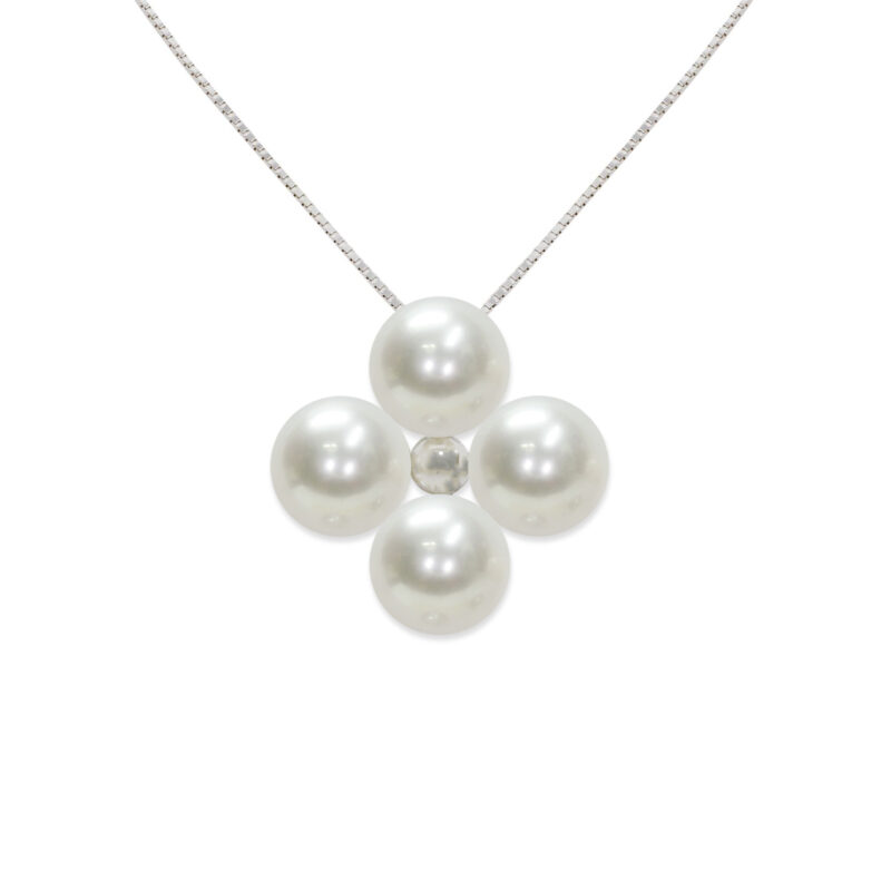 Pendant with 925‰ Sterling Silver Chain Full Pearls button 5x5½ mm