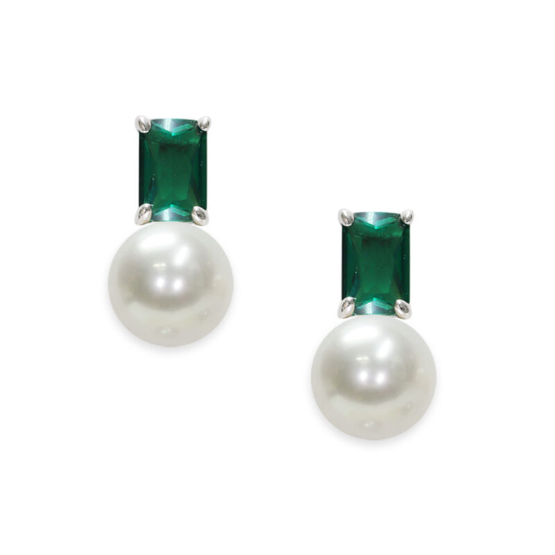 Earrings 925‰ Silver Green Zircons Full Pearls Button 7x7½
