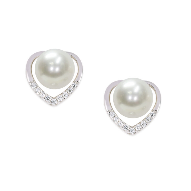 Coppia orecchini Argento 925‰, Cubic Zirconia,Perle Piena Perlagione bottone,6½X7mm