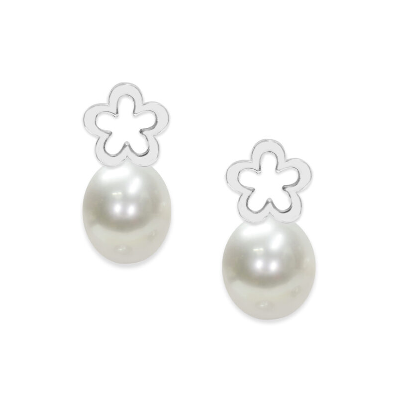 Coppia orecchini in Argento 925‰   Perle Piena Perlagione goccia 7½x8 mm