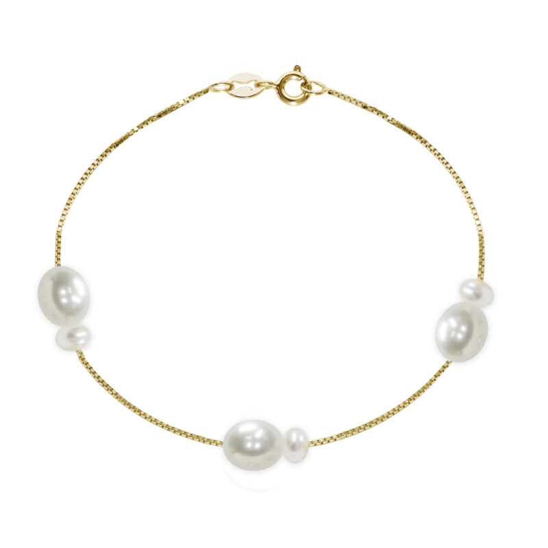 925‰ sterling silver gold-plated bracelet Full semi-round pearls 4½X5-6½x7mm