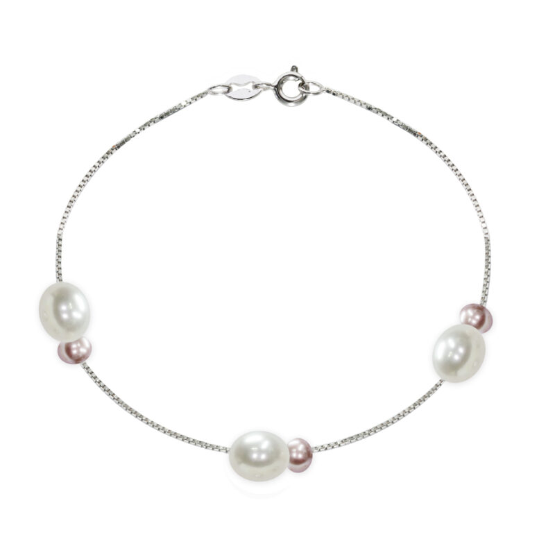 925‰ sterling silver bracelet Full Pearls semi-round multicolor 4½X5-6½x7mm